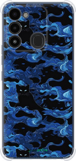 Силикон с усиленными углами чехол Абстрактный узор черных котов на синем фоне для Tecno Spark 8C KG5k - 6525sp-2680 изображение 