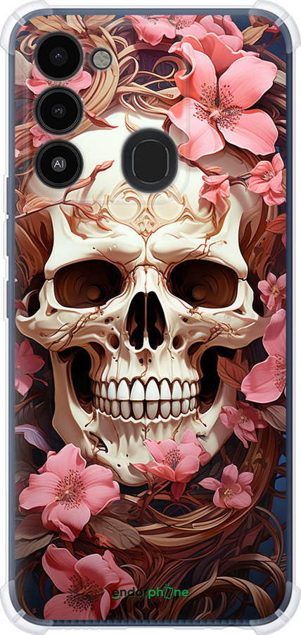 Силіконовий протиударний с посиленими кутами чехол Череп у рожевих квітах для Tecno Spark 8C KG5k - 5965sp-2680 изображение 