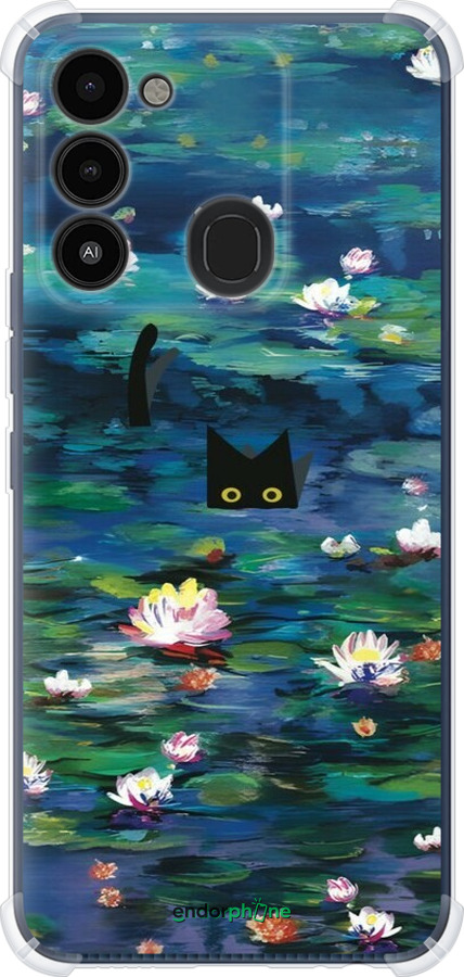 Силикон с усиленными углами чехол із зображенням водяних лілій та кішок для Tecno Spark 8C KG5k - 6257sp-2680 изображение 