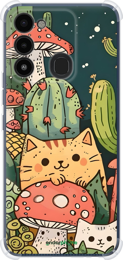 Силикон с усиленными углами чехол Коты грибы для Tecno Spark 8C KG5k - 6321sp-2680 изображение 