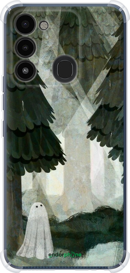 Силикон с усиленными углами чехол С изображением соснового леса и привидения для Tecno Spark 8C KG5k - 6420sp-2680 изображение 