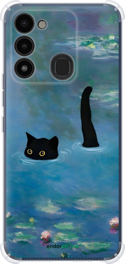 Силіконовий протиударний с посиленими кутами чехол Із зображенням кота та водяної лілії Monet для Tecno Spark 8C KG5k - 6519sp-2680 изображение 