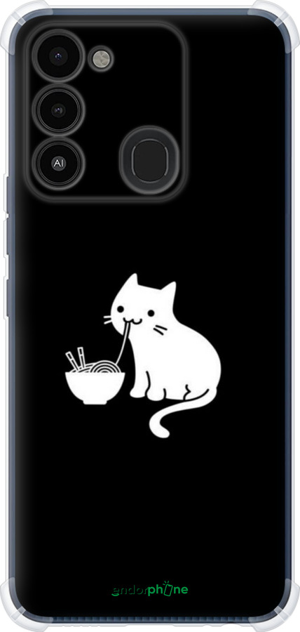 Силикон с усиленными углами чехол С милым котом на черном фоне для Tecno Spark 8C KG5k - 6528sp-2680 изображение 