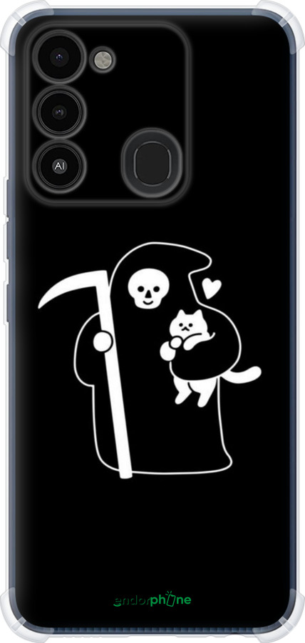 Силикон с усиленными углами чехол Минималистичный арт: смерть и кошка для Tecno Spark 8C KG5k - 6529sp-2680 изображение 