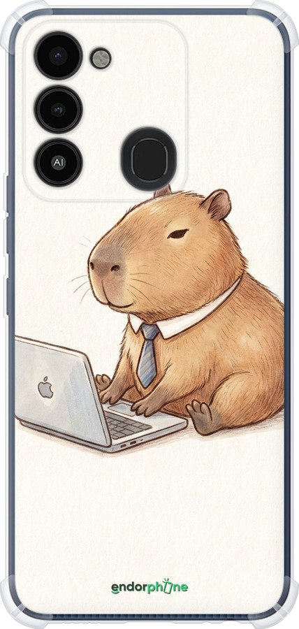 Силіконовий протиударний с посиленими кутами чехол Funny Capybara CEO Working для Tecno Spark 8C KG5k - 6777sp-2680 изображение 