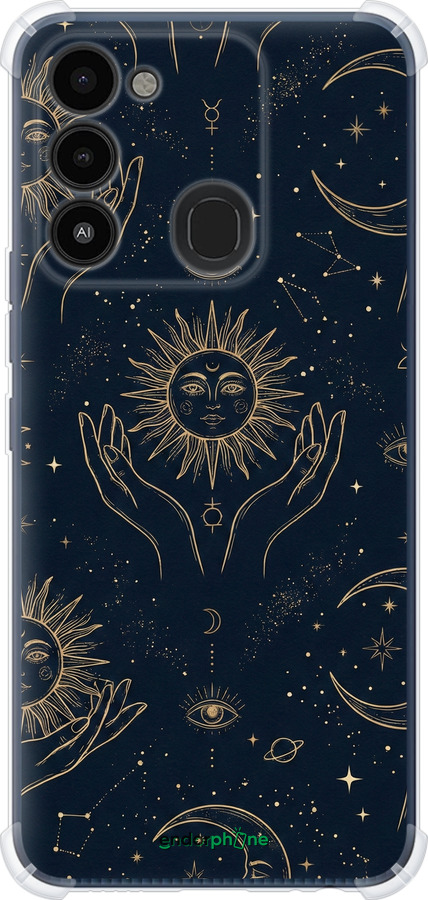 Силіконовий протиударний с посиленими кутами чехол Celestial Harmony: Sun & Moon Gold Mystic Pattern для Tecno Spark Go 2022 KG5m - 6778sp-2638 изображение 
