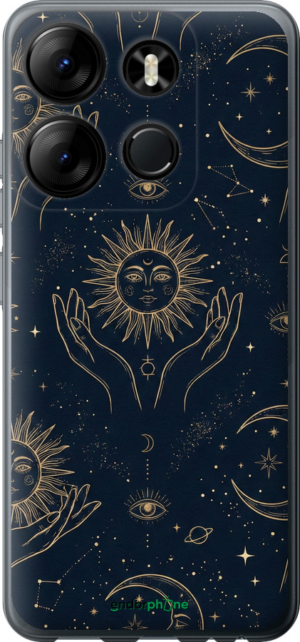 Силиконовый чехол Celestial Harmony: Sun & Moon Gold Mystic Pattern для Tecno Spark Go 2023 BF7 - 6778u-2952 изображение 