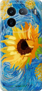 Силиконовый чехол Цветы желто-голубые для Vivo IQOO 12 PRO - 5308u-3420 изображение 