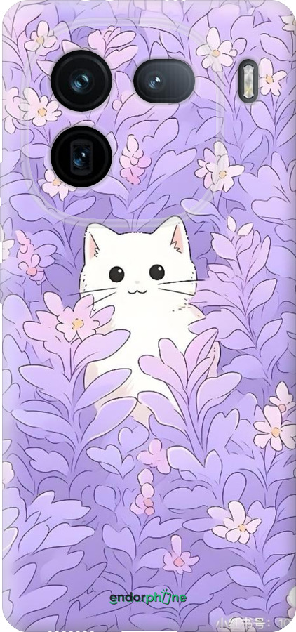 Силиконовый чехол Котик в цветах для Vivo IQOO 12 PRO - 6390u-3420 изображение 