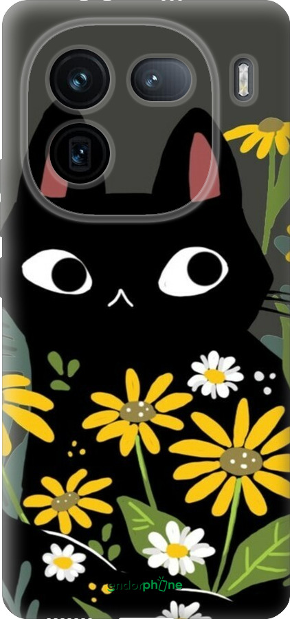 Силиконовый чехол Черный кот с цветами для Vivo IQOO 12 PRO - 6448u-3420 изображение 