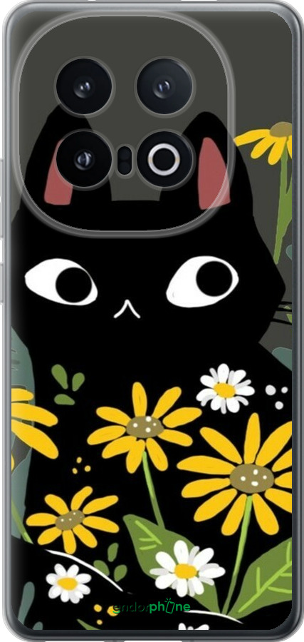 Силиконовый чехол Черный кот с цветами для Vivo IQOO 13 - 6448u-3913 изображение 