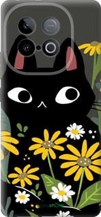Силіконовий чехол Чорний кіт з квітами для Vivo Y300 GT 5G - 6448u-4151 изображение 