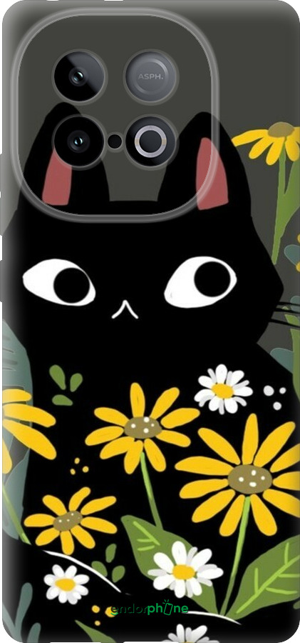Силіконовий чехол Чорний кіт з квітами для Vivo Y300 GT 5G - 6448u-4151 изображение 