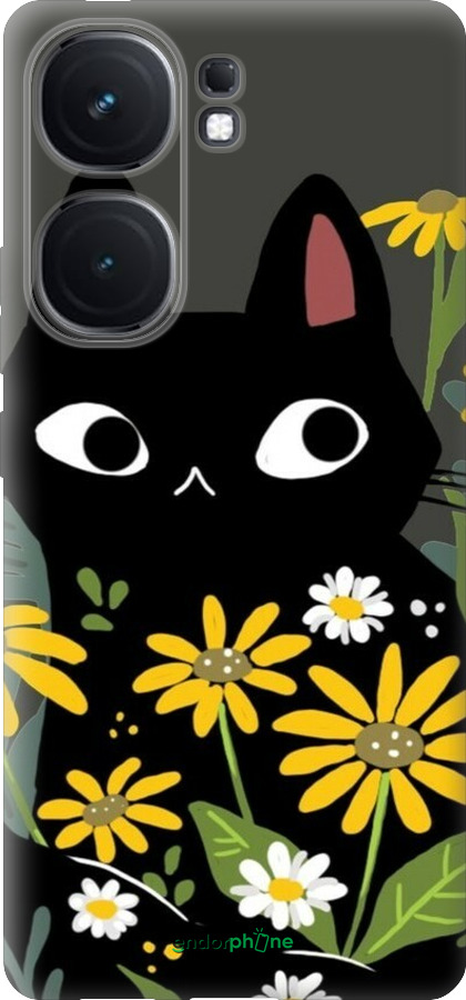Силиконовый чехол Черный кот с цветами для Vivo iQOO Neo9 - 6448u-3631 изображение 