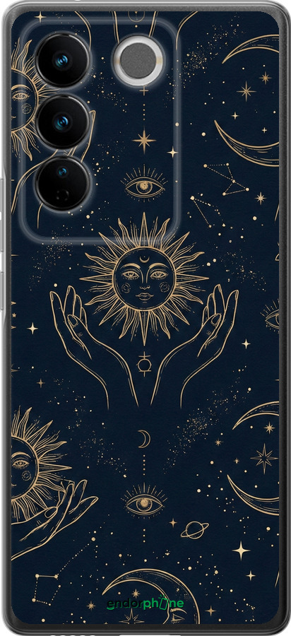 Силиконовый чехол Celestial Harmony: Sun & Moon Gold Mystic Pattern для Vivo S16 Pro - 6778u-3123 изображение 