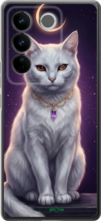 Силіконовий чехол Mystic White Cat Gothic Dark Purple Gold для Vivo S16 Pro - 6805u-3123 изображение 