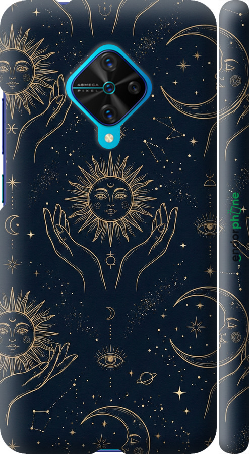 3D пластиковый матовый чехол Celestial Harmony: Sun & Moon Gold Mystic Pattern для Vivo V17 - 6778m-1819 изображение 