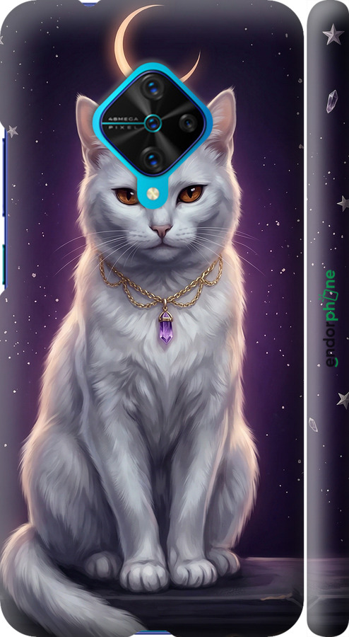 3D пластиковий матовий чехол Mystic White Cat Gothic Dark Purple Gold для Vivo V17 - 6805m-1819 изображение 