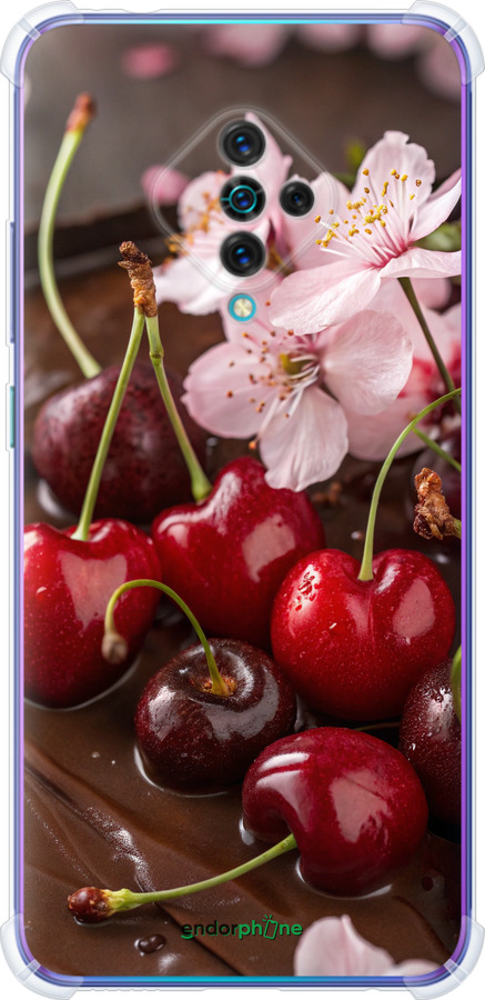 Силикон с усиленными углами чехол Вишня в шоколаде для Vivo V17 - 6698sp-1819 изображение 