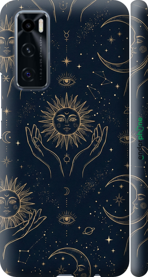 3D пластиковый матовый чехол Celestial Harmony: Sun & Moon Gold Mystic Pattern для Vivo V20 SE - 6778m-2128 изображение 