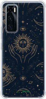 Силикон с усиленными углами чехол Celestial Harmony: Sun & Moon Gold Mystic Pattern для Vivo V20 SE - 6778sp-2128 изображение 