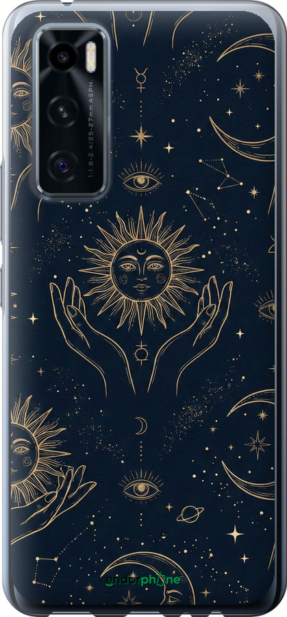 Силіконовий чехол Celestial Harmony: Sun & Moon Gold Mystic Pattern для Vivo V20 SE - 6778u-2128 изображение 