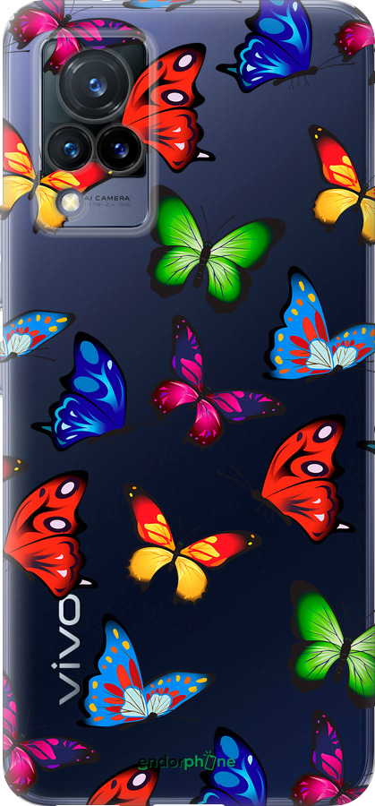 Силиконовый чехол Красочные мотыльки для Vivo V21 - 4761u-2368 изображение 