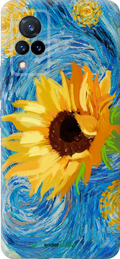 Силиконовый чехол Цветы желто-голубые для Vivo V21 - 5308u-2368 изображение 