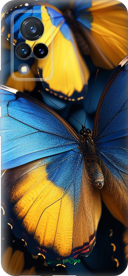 Силиконовый чехол Желто-голубые бабочки для Vivo V21 - 6046u-2368 изображение 