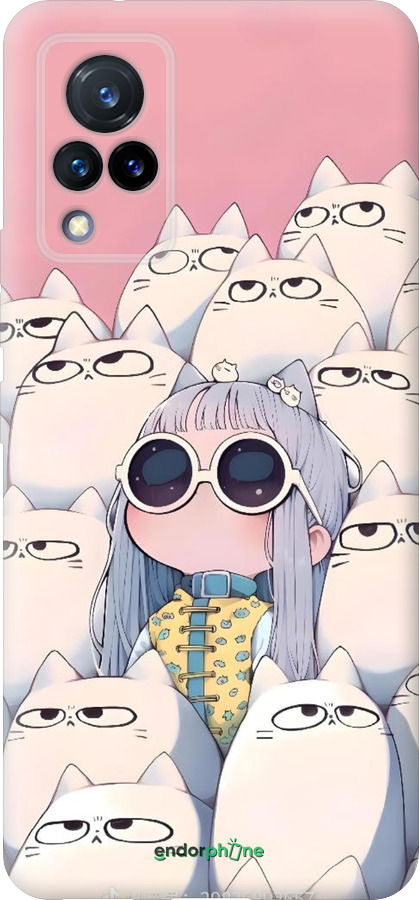 Силиконовый чехол Малышка с котами для Vivo V21 - 6295u-2368 изображение 