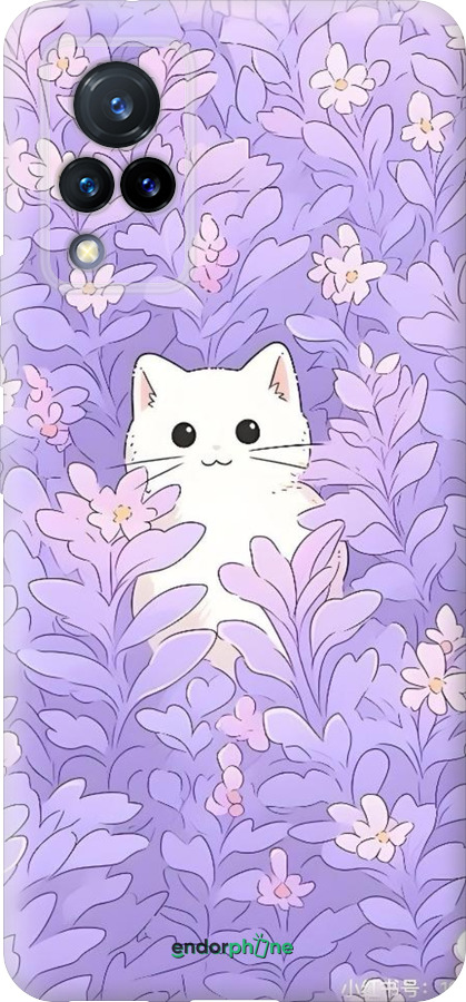Силиконовый чехол Котик в цветах для Vivo V21 - 6390u-2368 изображение 