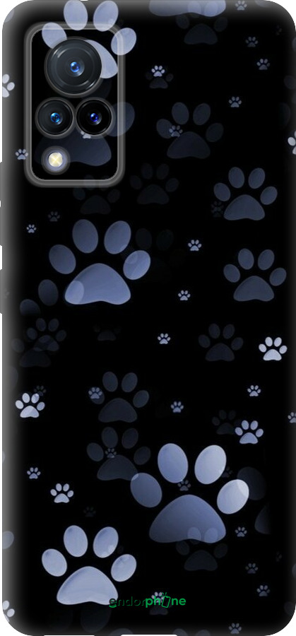 Силиконовый чехол С синими отпечатками лап для Vivo V21 - 6441u-2368 изображение 