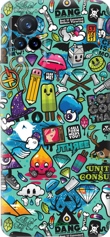 Силиконовый чехол Стикер бомбинг 1 для Vivo V21 - 693u-2368 изображение 