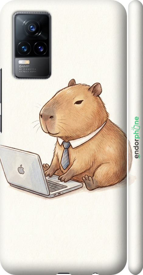 3D пластиковый матовый чехол Funny Capybara CEO Working для Vivo V21E - 6777m-2375 изображение 