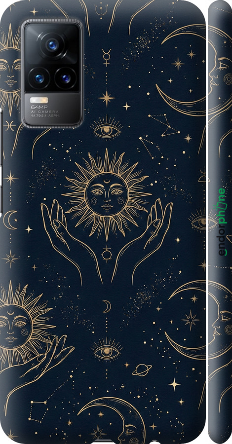 3D пластиковый матовый чехол Celestial Harmony: Sun & Moon Gold Mystic Pattern для Vivo V21E - 6778m-2375 изображение 