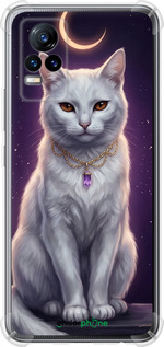 Силикон с усиленными углами чехол Mystic White Cat Gothic Dark Purple Gold для Vivo V21E - 6805sp-2375 изображение 