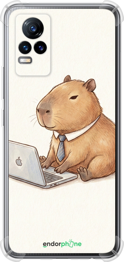 Силикон с усиленными углами чехол Funny Capybara CEO Working для Vivo V21E - 6777sp-2375 изображение 