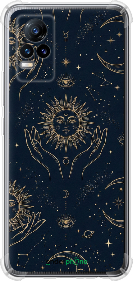 Силикон с усиленными углами чехол Celestial Harmony: Sun & Moon Gold Mystic Pattern для Vivo V21E - 6778sp-2375 изображение 