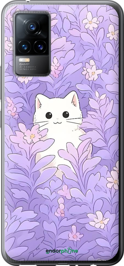 Силіконовий чехол Котик в цветах для Vivo V21E - 6390u-2375 изображение 