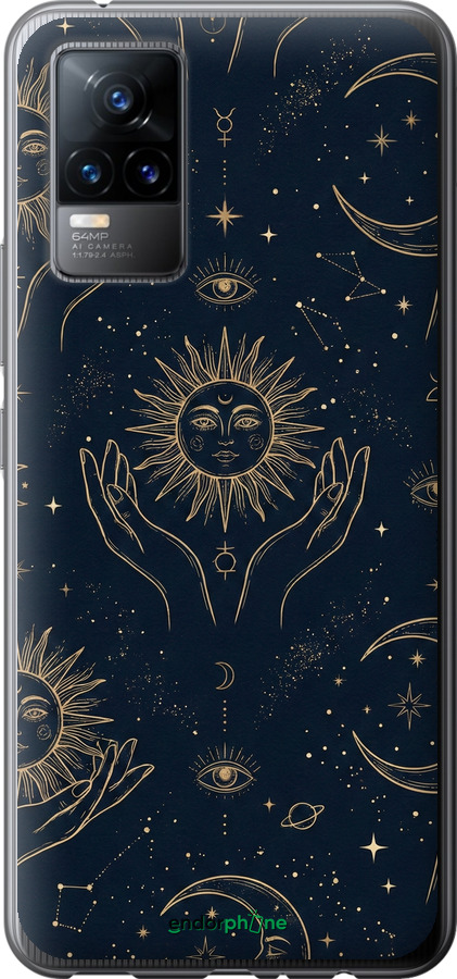 Силиконовый чехол Celestial Harmony: Sun & Moon Gold Mystic Pattern для Vivo V21E - 6778u-2375 изображение 