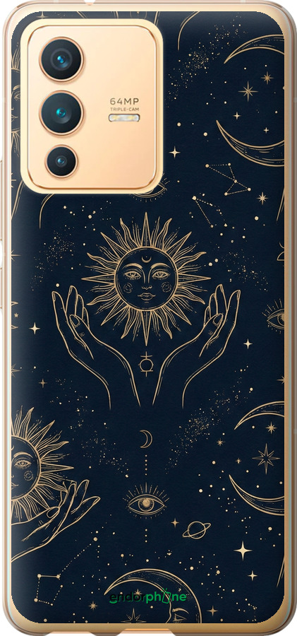 Силиконовый чехол Celestial Harmony: Sun & Moon Gold Mystic Pattern для Vivo V23 - 6778u-2642 изображение 