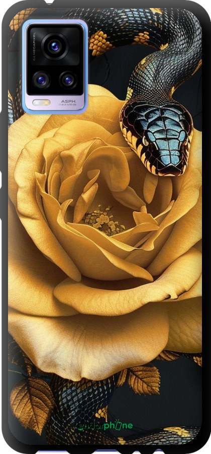 TPU чехол Black snake and golden rose для Vivo V20 - 6068b-2127 изображение 