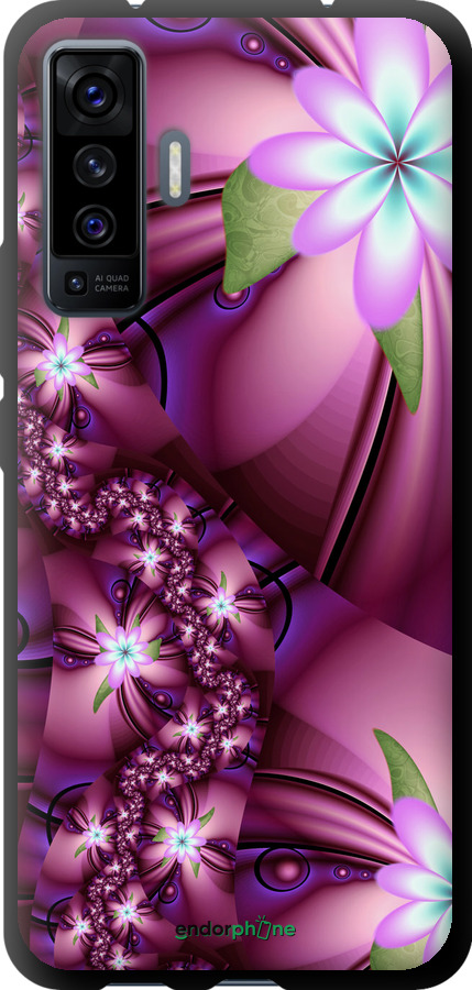 

TPU чорний чохол "Квіткова мозаїка" для Vivo X50, Рожевий