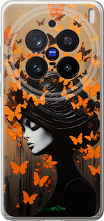 Силіконовий чехол Чохол для телефону Дівчина з помаранчевими метеликами для Vivo X200 PRO - 5940u-3883 изображение 