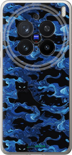 Силіконовий чехол Візерунок чорних котів на блакитному фоні для Vivo X200 PRO - 6525u-3883 изображение 