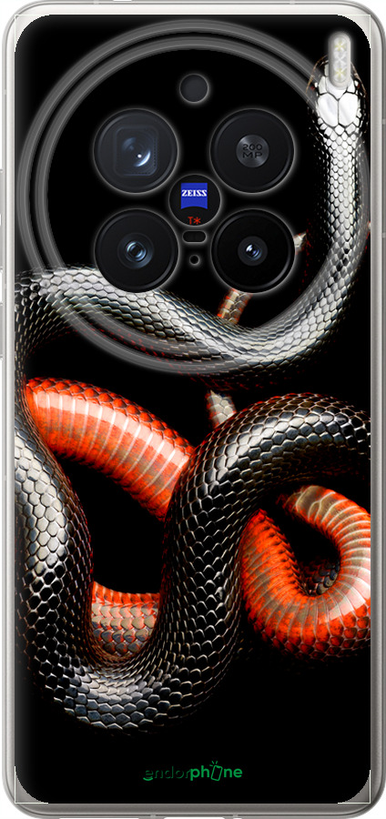 Силіконовий чехол Червоно-чорна змія на чорному фоні для Vivo X200 PRO - 4063u-3883 изображение 