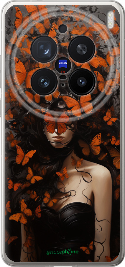 Силіконовий чехол Дівчина з помаранчевими метеликами для Vivo X200 PRO - 5941u-3883 изображение 