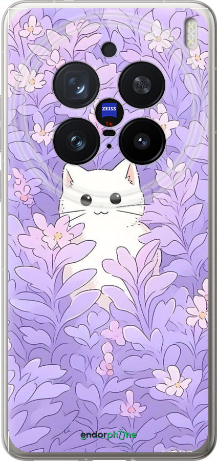 Силиконовый чехол Котик в цветах для Vivo X200 PRO - 6390u-3883 изображение 