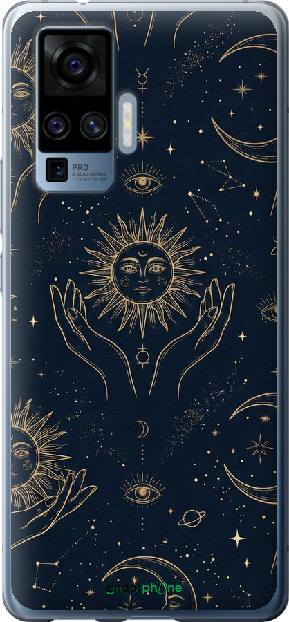 Силиконовый чехол Celestial Harmony: Sun & Moon Gold Mystic Pattern для Vivo X50 Pro - 6778u-1956 изображение 