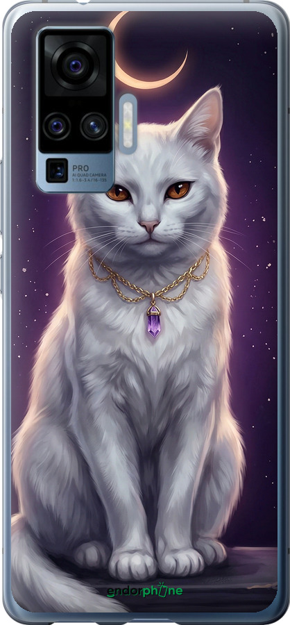 Силиконовый чехол Mystic White Cat Gothic Dark Purple Gold для Vivo X50 Pro - 6805u-1956 изображение 
